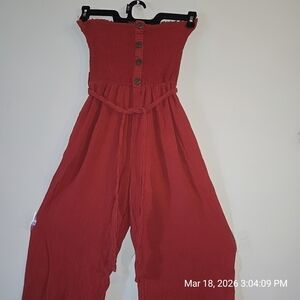 Rue21 Red Button-Front Strapless Jumpsuit